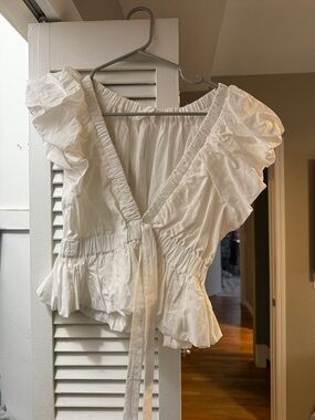 Altar'd State Cream Ruffle Tie-Front Blouse